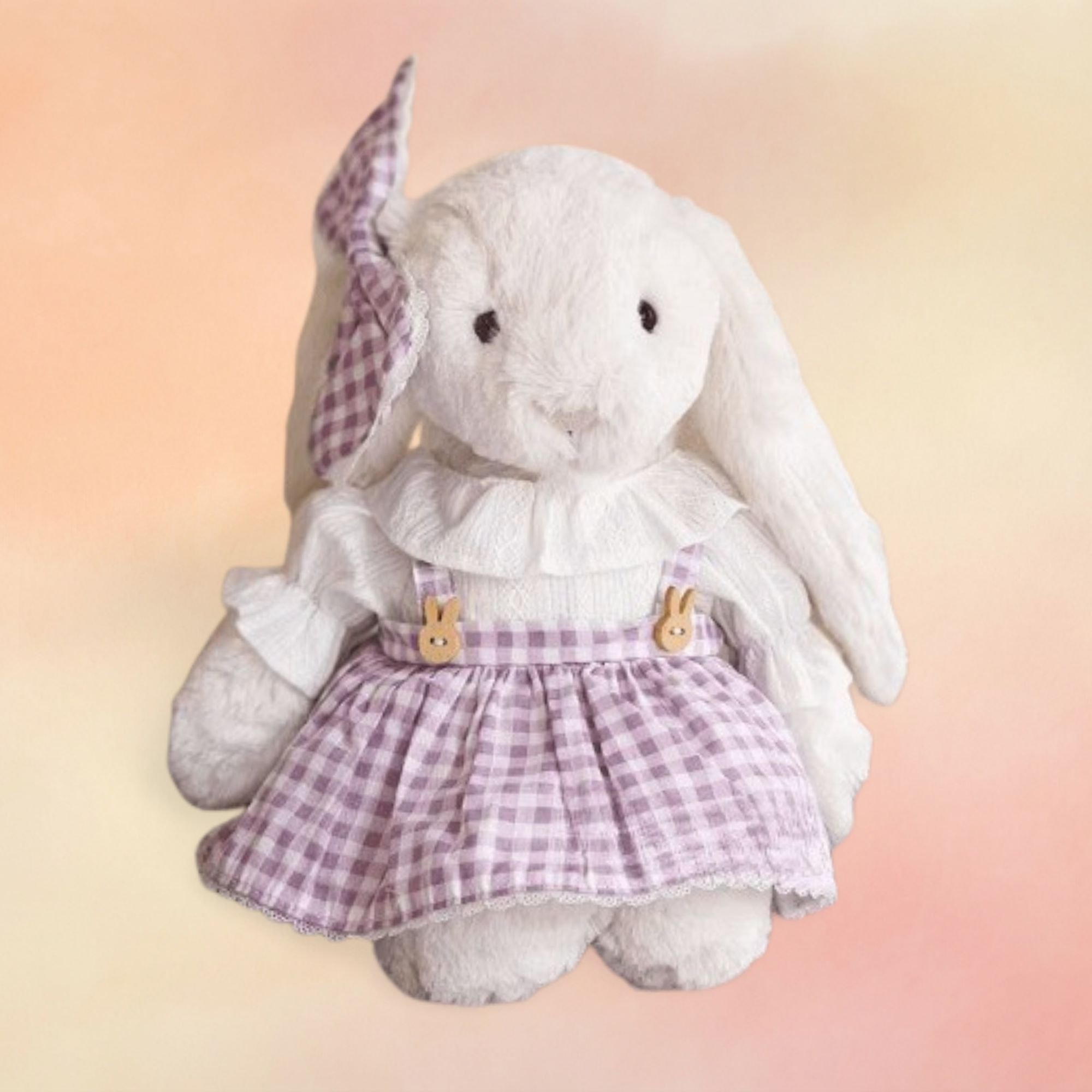 Lavender Check Skirt Set – Gingham & Wooden Button Look (for Bashful Bunny Medium) | Bashful Collection