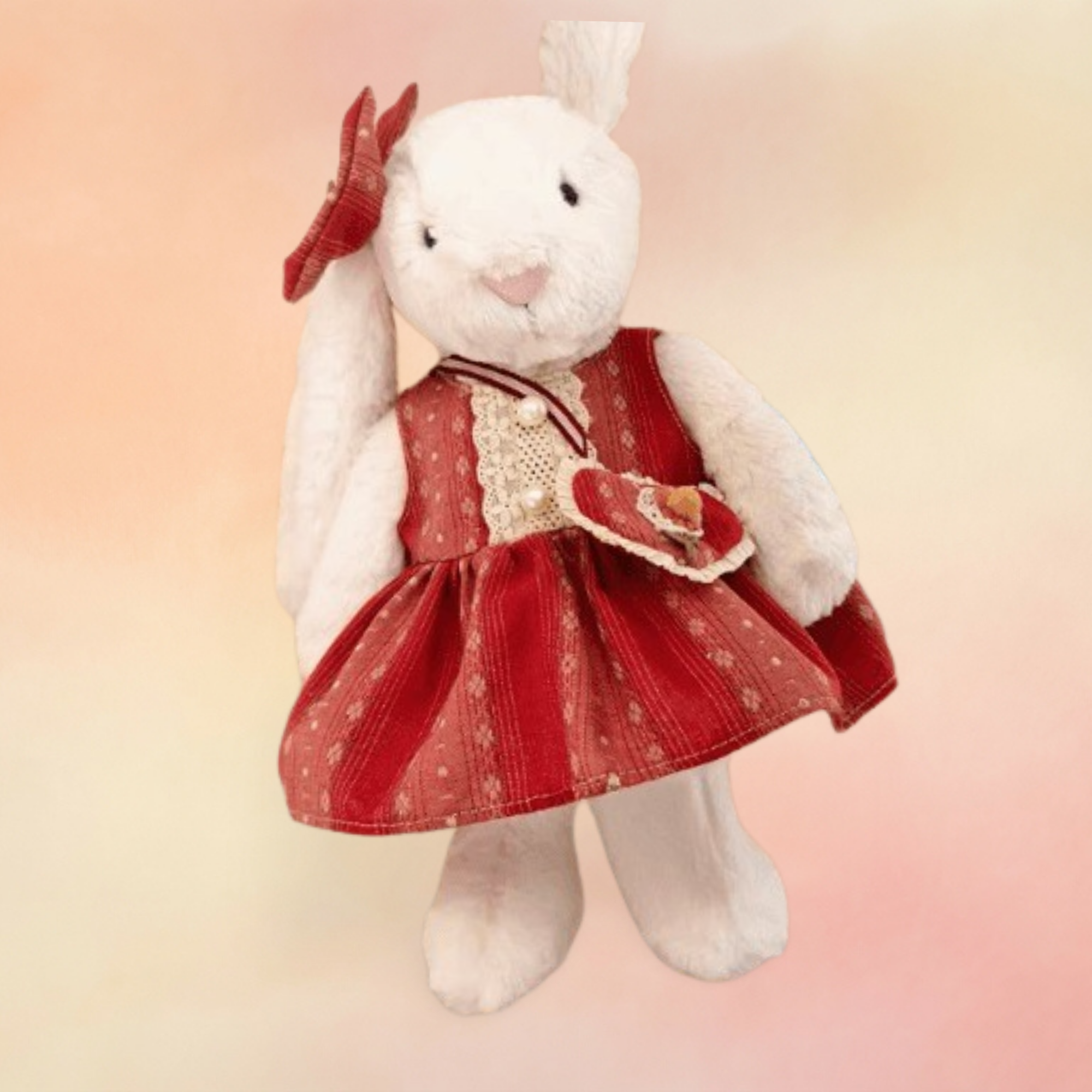 Cherry Stripe Outfit Set – Red Striped Dress, Hair Clip & Crossbody Bag (for Bashful Bunny Medium) | Bashful Collection